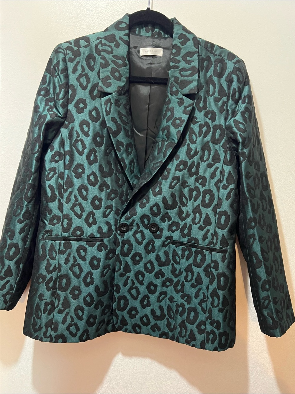 Anine Bing Teal and Black Leopard Jacquard Blazer